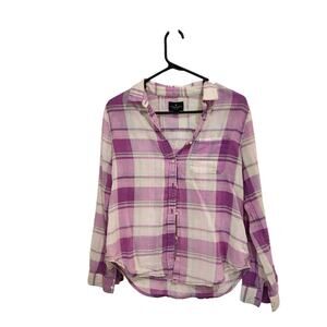American Eagle Pink Plaid Long Sleeve Pocket Button Up Shirt Casual Top Small